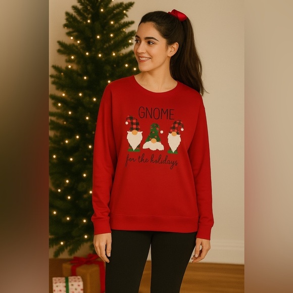 Christmas Tees - 2 Women’s Holiday tees. 1 red gnome, 1 gray truck. Size Medium - Picture 2 of 5